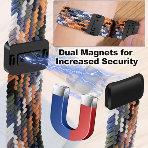Braided Magnetic Bands Compatible with Fitbit Versa 4/Fitbit Versa 3/Sense 2/Sense 1,Soft Stretchy Elastic Nylon Sport Loop Strap for Women Men (Black)