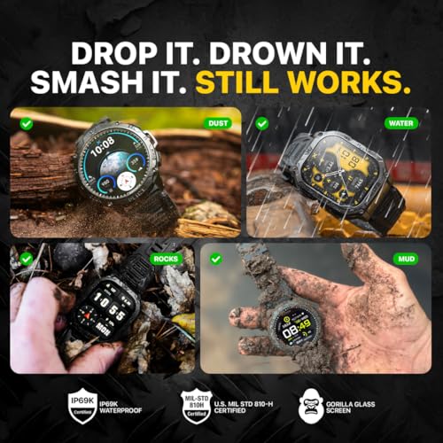 CARBINOX Blaze Smart Watch with GPS – Rugged Fitness Trackers, IP69K Waterproof, 170+ Sports Modes, Gorilla Glass, Make/Receive Calls, Android & iOS Compatible