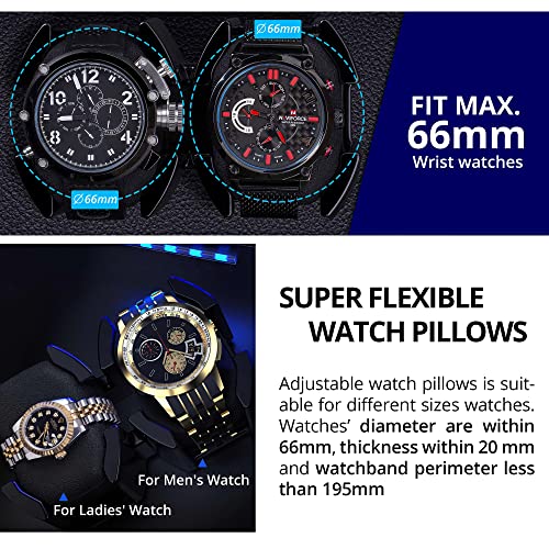 INCLAKE High End Watch Winder for 4 Watches with Soft Flexible Watch Pillows, Blue Led Light, Open and Shut Down Featured, Pine Bark Pattern