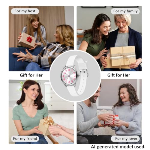 Bisley 35MM White Watch for Women Silicone Strap Pink Arabic Numeral Easy to Read Waterproof Watch Fit for Any Wrist Size