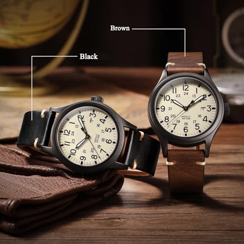 Getalia leather Watch Band Foldover Clasp Vegetable-Tanned Genuine Leather,18mm 19mm 20mm 21mm 22mm Quick Release Replacement Watch Straps for Men and Women (Black: Width-20mm)