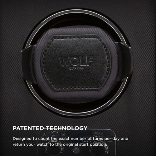 Wolf Designs Heritage Double Winder with Glass Cover, Black - Secure Fit with Patented Dynamic Lock-in Cuff - for Bigger, Heavier Watches - Vegan Leather - Includes Universal Adapter