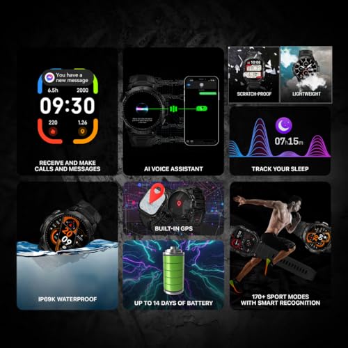 CARBINOX Blaze Smart Watch with GPS – Rugged Fitness Trackers, IP69K Waterproof, 170+ Sports Modes, Gorilla Glass, Make/Receive Calls, Android & iOS Compatible