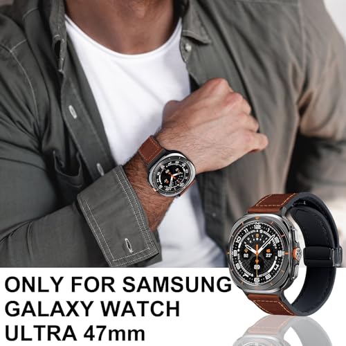 WestEagle Magnetic Leather Watch Band Compatible with Samsung Galaxy Watch Ultra 47mm (2025/2024) Magnetic Buckle Design Adjustable Classic Wristbands Replacement Straps for Men and Women, Dark Brown