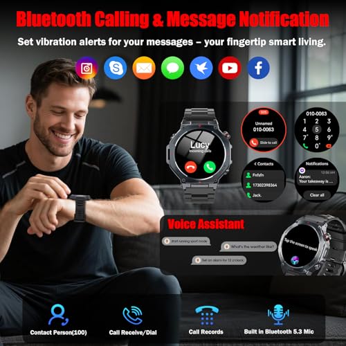 Military Smart Watch for Men with Dual-Band GPS, 5ATM Waterproof, 1.43” AMOLED Fitness Watch, Heart Rate Blood Oxygen Sleep Monitor, 160+ Sport, Bluetooth Calling Smartwatch for Hiking Running Outdoor
