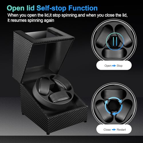 J&T Technology Watch Winder for Automatic Watches,Automatic Watch Winder with LED Light,Rotating Watch Case with Japanese Quiet Motor,4 Rotation Modes,USB Type C