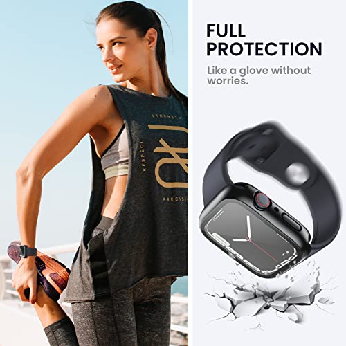 Tensea (2 in 1) for Waterproof Apple Watch Screen Protector Case 44mm SE 3/SE 2nd Generation/SE/Series 6/5/4 Accessories, 360 Front and Back, iWatch Face Cover with Tempered Glass for Women Men, 44 mm