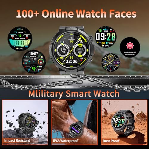 Smart Watches for Men (Answer/Make Call), 1.53" HD Military Smartwatch, 50+ Days Extra-Long Battery Life Fitness Tracker, Flashlight/110+Sports/Heart Rate/Sleep Monitor/IP68 Waterproof Android iOS