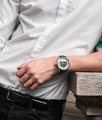 Stuhrling Original Mens Skeleton Automatic Dress Watch with Alligator Embossed Leather Strap Skeleton Dial