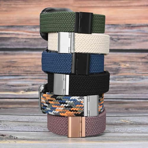 WOCCI 20mm Braided Nylon Watch Band for Men and Women, Quick Release, Black Stainless Steel Buckle (Khaki Green)