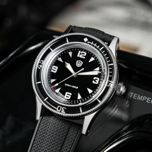 watchdives WD50Q Dive Watch for Men, 38mm, Enamel Black