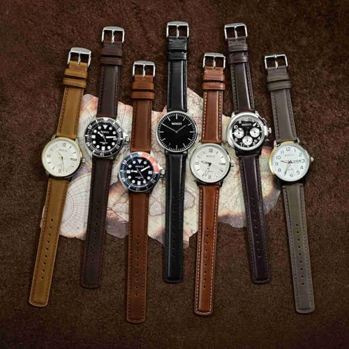 WOCCI 20mm Watch Band for Men and Women, Genuine Leather - Top Grain Leather, Quick Release Strap, Silver Buckle (Black)