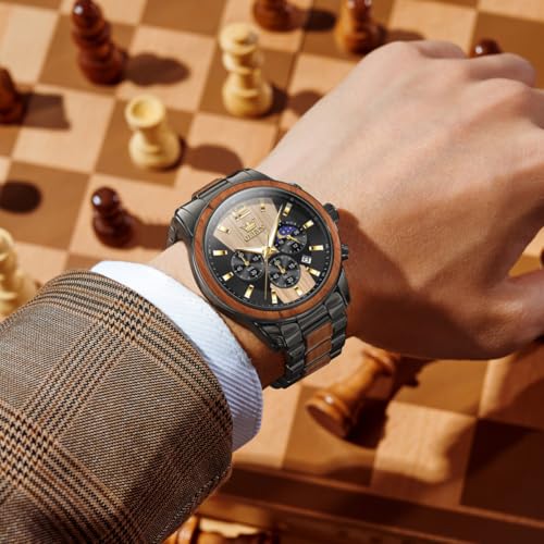 OLEVS Men Watch Analog Quartz Wood Wirst Watches Luxury Dress Chronograph Stainless Steel Waterproof Luminous Watches Men Gift