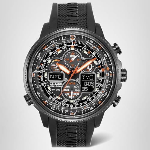 Citizen Men's Promaster Navihawk Eco-Drive Pilot Watch, Atomic Timekeeping, Chronograph, Power Reserve Indicator, Luminous, Anti-Reflective Crystal, Black Rubber Strap (Model: JY8035-04E)