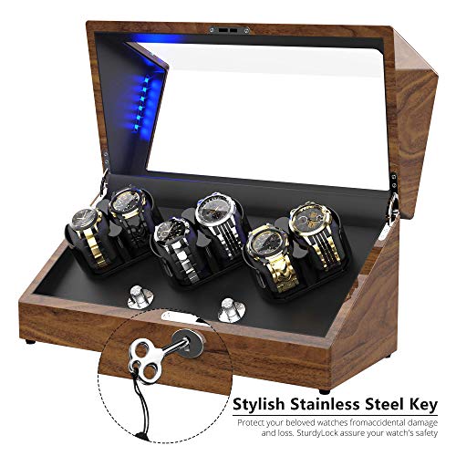 TRIPLE TREE Watch Winder, for Rolex Automatic Watches with Soft and Flexible Watch Pillows, Wooden Shell, Powered by Japanese Motor, with Built-in Blue LED Illuminated