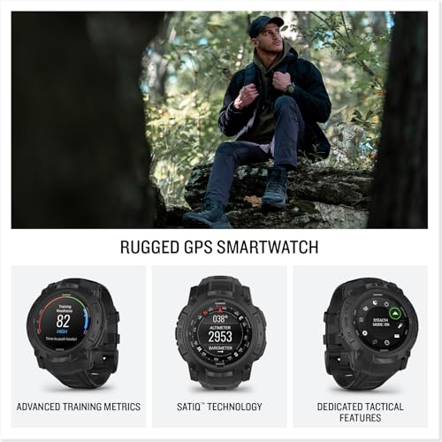 Garmin Instinct 3 Tactical Edition AMOLED 50mm Display, Rugged Outdoor GPS Smartwatch Bundle with USB Wall Charger + Microfiber Cleaning Cloth