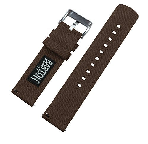 20mm Chocolate Brown - BARTON Canvas Quick Release Watch Band Straps - Choose Color & Width - 18mm, 19mm, 20mm, 21mm, 22mm, 23mm, or 24mm