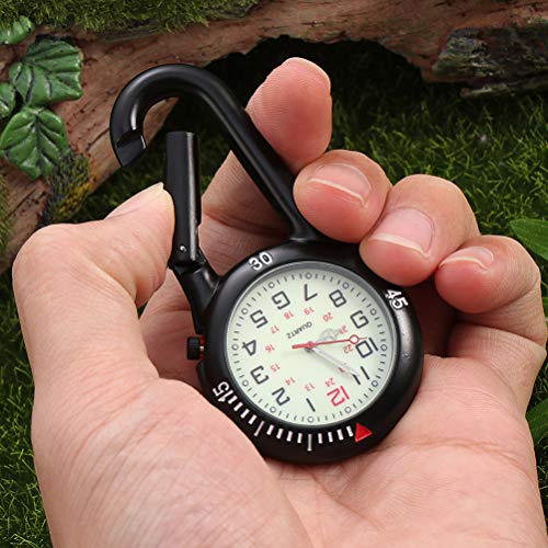 Toyvian Clip-on Carabiner Watches, 2 Pieces Glow in The Dark Quartz Pocket Watches Waterproof Luminous Fob Watch for Men Women Nurses Hikers Doctors Backpacking Heavy Duty Outdoor Timepiece