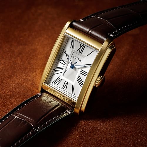 Fossil Men's Watch, Carraway Quartz Stainless Steel Three-Hand Leather Watch for Men, Gold/Brown