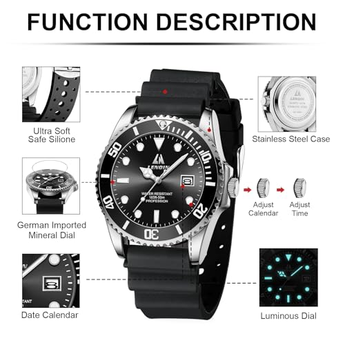 LN LENQIN Mens Watches Stainless Steel Waterproof Analog Quartz Watch for Men with Date Luminous Fashion Wristwatch