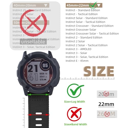 EKINGEEK for Garmin Instinct Watch Band, Rugged Nylon Replacement Strap for Instinct 2 Instinct 3 45mm, Compatible with Garmin Instinct Solar, Tactical, Tide Esports, Sport Outdoor Work Use Replacement Band