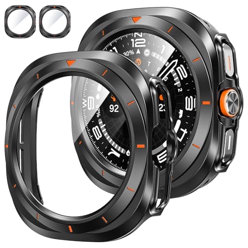 Tensea [2Pack for Samsung Galaxy Watch Ultra 2025/Galaxy Watch 7 Ultra 2024 Screen Protector Case 47mm Accessories, Protective Face Cover for 47 mm, Hard Bumper Built-in Tempered Glass Film Women Men