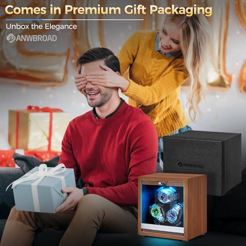 ANWBROAD Watch Winder for Automatic Watches, Wooden 3 Watch Winders, 4 Modes Automatic Watch Winder Box with Quiet Japan Motor, LED Watch Spinner with Foam Pillows, AC Adapter for Man UJWW013M