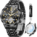 OLEVS Black Self Winding Watches for Men Mechanical Business Dress Skeleton Waterproof Luminous Date Automatic Luxury Casual Man Watch