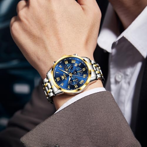 OLEVS Men's Two Tone Blue Dial Chronograph Watch