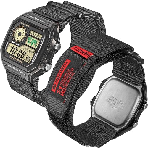 HEMSUT 18mm Quick Release Nylon Watch Band for G-Shock Compatible with Casio G-Shock AE/F/W Series (AE-1200, F-91W, W-735H, DW-H5600), Super Rugged Military Style Replacement Strap (Premium Seatbelt Nylon)