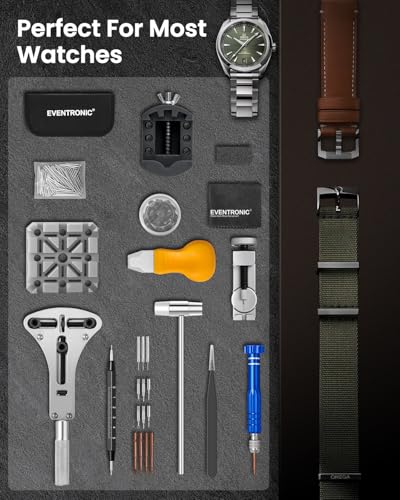 【New Upgraded】Eventronic Watch Repair Kit Professional 154PCS, Watch Link Removal Kit, Watch Battery Replacement Tool Kit & Strap Adjustment, Watch Tool Kit, Watch Band Pin Tool with Carrying Case