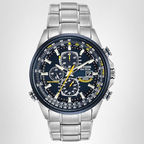 CITIZEN Men's Eco-Drive Sport Luxury World Chronograph Atomic Time Keeping Watch in Stainless Steel, Blue Dial (Model: AT8020-54L)