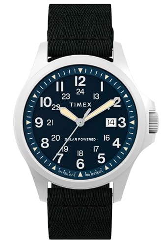 Timex Men's Expedition Field Solar 41mm Watch - Black Strap Blue Dial Stainless Steel Case