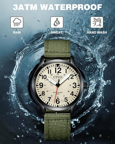 CIVO Military Watch for Men Waterproof: Analog Mens Watches Classic Design - Field Tactical Quartz Wrist Watch