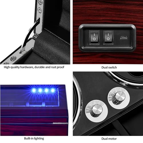 ANWBROAD Watch Winder for Automatic Watches 4+6 Watch Rotator and Storages with Super Quiet Motor LED Backlight Piano Paint Watch Turner 4 Rotating Modes UJWW002R