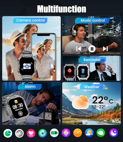 LIGE Military Smart Watch for Men(3 Bands),1000mAh/2 HD Large Screen Smartwatch, Flashlight/110+ Sports Modes, Fitness Tracker Watch for Android iOS,Black