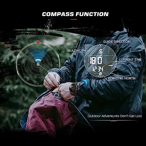 DIDITIME Tactical Men's Watch, Military Watch, Waterproof 164FT, Fitness Watch with Compass, Metronome, Pedometer, Lightweight Breathable Nylon Band