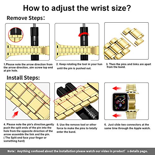 MioHHR Solid Stainless Steel Band Compatible with Apple Watch 38mm(Series 3/2/1) 40mm(Series SE/6/5/4) 41mm(Series 9/8/7) Metal Strap with Soft TPU Case for iWatch Bands for Women and Men, Gold