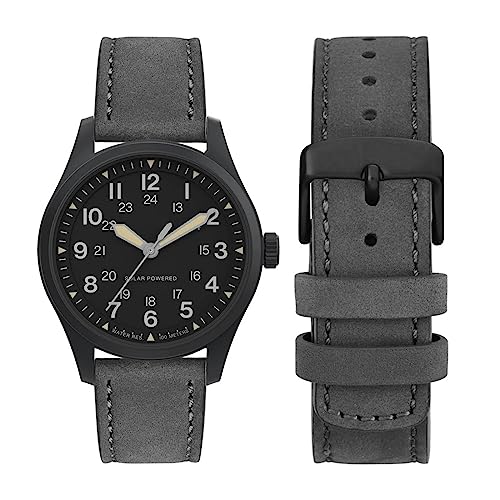 WOCCI 20mm Retro Leather Watch Band for Men and Women, Quick Release Replacement Strap with Black Buckle (Grey)