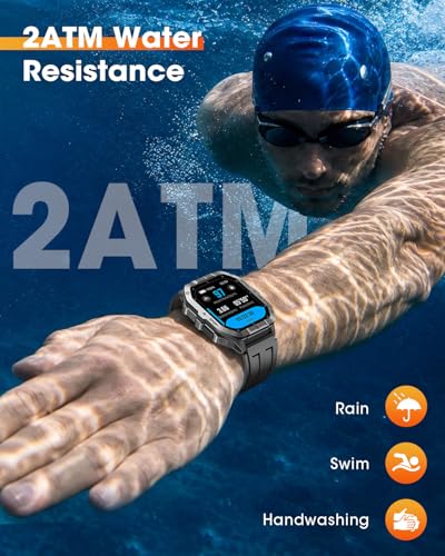 Smart Watches for Men (Answer/Make Calls), 2.02'' Military Smart Watch Built-in GPS with Sleep Monitor/Heart Rate/100+ Sport Modes, Waterproof Smartwatch Fitness Tracker for Android and iPhone Black