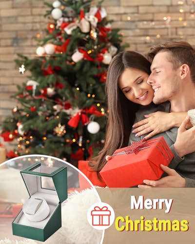 UnaMela Watch Winder for Automatic Watches: Automatic Single Watch Winder Box in Green PU Leather with Japanese Quiet Motor USB Powered - Gift for Men & Women