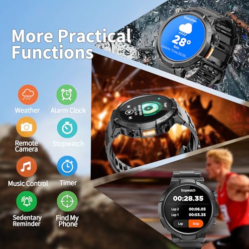 Smart Watches for Men (Answer/Make Call), 1.53" HD Military Smartwatch, 50+ Days Extra-Long Battery Life Fitness Tracker, Flashlight/110+Sports/Heart Rate/Sleep Monitor/IP68 Waterproof Android iOS