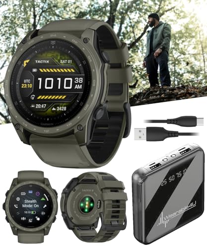 Wearable4U Garmin Tactix 8 51mm Cerakоtе, Premium Tactical GPS Smartwatch, AMOLED Display, Applied Ballistics Solver, Olive Drab Cerakоtе Coating PowerBank Bundle