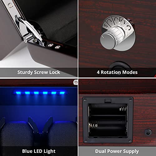 INCLAKE High End Watch Winder for 4 Watches with Soft Flexible Watch Pillows, Blue Led Light, Open and Shut Down Featured, Pine Bark Pattern