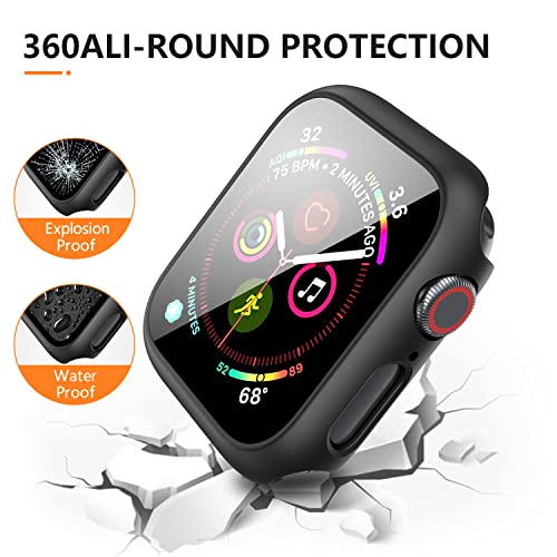 Mugust 3 Pack Case for Apple Watch SE 40mm Series 6 5 4 Hard PC Case with Tempered Glass Screen Protector Waterproof Anti-Scratch Ultra-Thin Protective Cover for iWatch 40mm (Black)