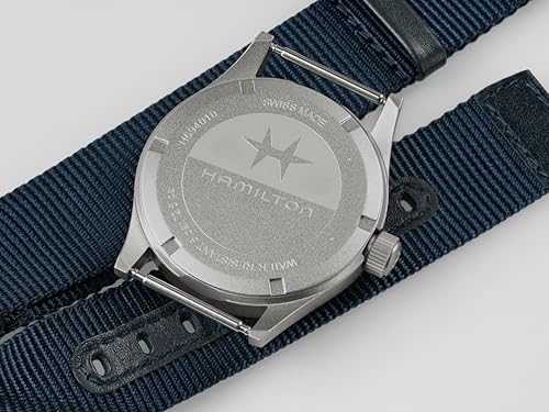 Hamilton Khaki Field Khaki Quartz Men's Watch, 38mm Stainless Steel Case, Swiss Made, Blue Dial Analog Wrist Watch for Men, 50m Waterproof, Sapphire Crystal, Textile Strap