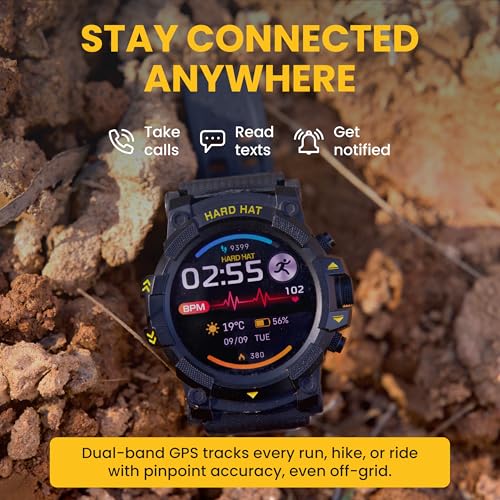 Hard Hat Watches – Big Rig Rugged Smart Watch for Men, 5ATM Waterproof Watch, Dual-Band GPS Tracker, 2-Week Battery, Gorilla Glass, Workout and Fitness Tracker with Heart Rate Monitor and Pedometer