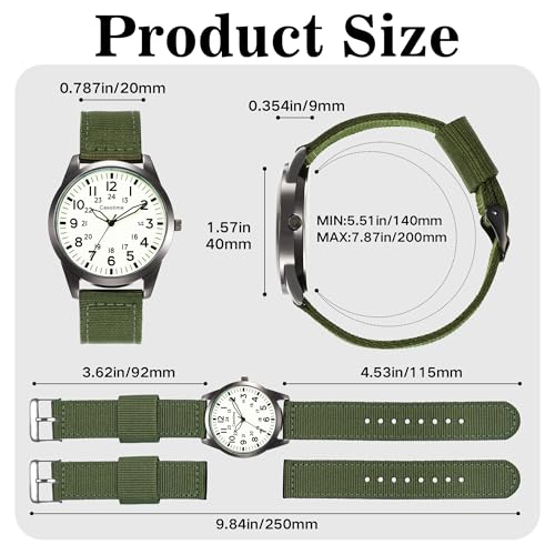 Casotime Tactical Military Watch for Men Field-Tested Analog Quartz with Green Luminous Dial 30M Water Resistant Black Case Green Nylon Band & Second Hand | Unisex Army Sport Wristwatch