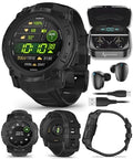 Wearable4U Garmin Instinct 3 Tactical Edition, AMOLED Display, 50mm, Rugged Outdoor GPS Smartwatch, Applied Ballistics Support, LED Flashlight, Multi-Band GPS, 10 ATM Black Earbuds Bundle
