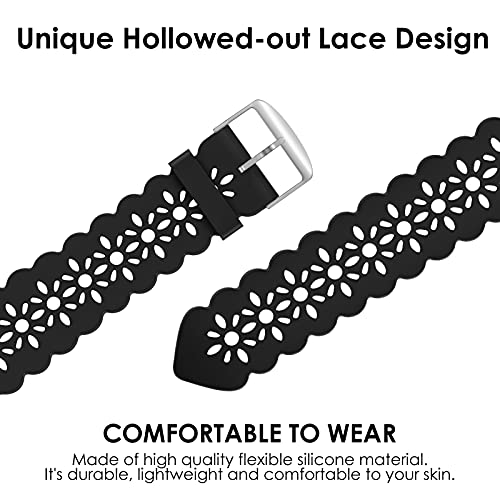 Bandiction 4 Pack Lace Silicone Bands Compatible with Apple Watch Bands 38mm 40mm 41mm 42mm 44mm 45mm 46mm 49mm, Women Slim Thin Hollow-out Wristband for iWatch Series 11 10 9 Ultra 8 SE 7 6 5 4 3 2 1